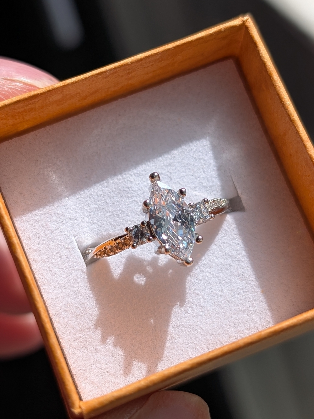 Sterling Silver Marquise Halo Engagement Ring - Clear